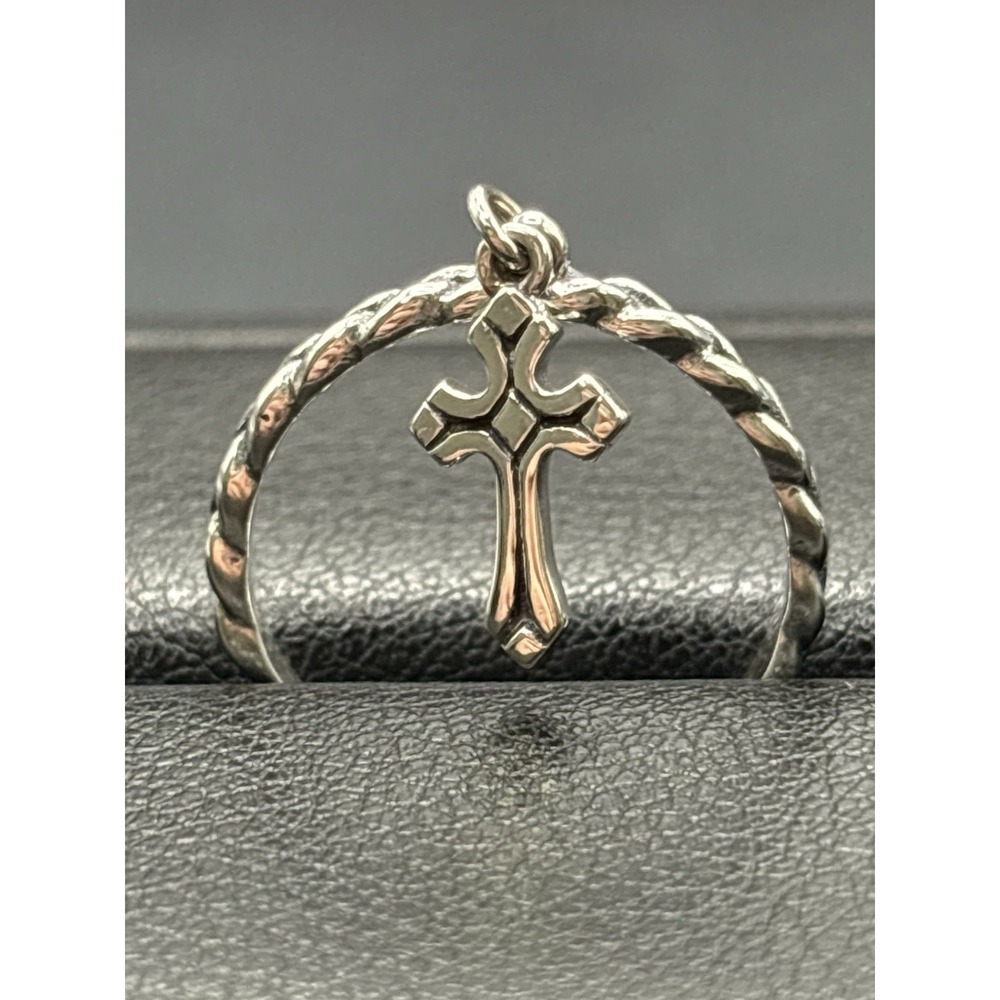 New Condition Sterling Silver Cable Cross Dangle Ring Size 7 F8